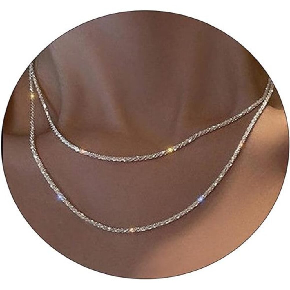 Herringbone Choker Necklace Set Double Layer Snake Chain Herringbone